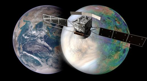 Desenho feito do satélite que irá mapear e analisar o planeta Vênus pela ESA, em parceria com a NASA