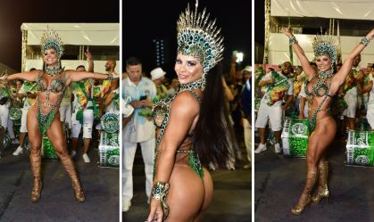 Após polêmica, Viviane Araújo marca presença em ensaio da Mancha Verde