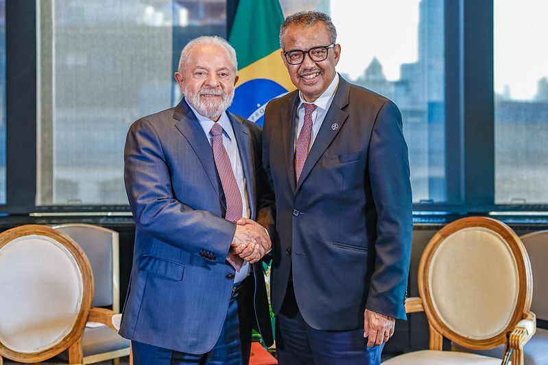 O presidente da República, Luiz Inácio Lula da Silva, durante encontro com o Diretor-Geral da Organização Mundial da Saúde (OMS), Tedros Adhanom Ghebreyesus, em Nova York, no EUA