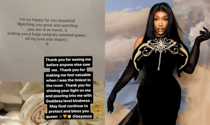 Beyoncé parabenizou SZA pelos três Grammys vencidos na premiação de domingo (4)