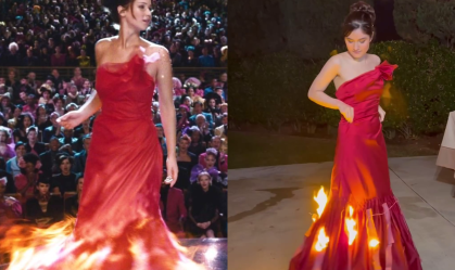 Influenciadora costura “vestido de fogo” inspirado em Katniss, de “Jogos Vorazes"; veja
