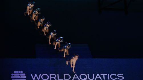 Bill May compete com a equipe mista do Time Estados Unidos no Mundial de Esportes Aquáticos de Doha, onde conseguiu a vaga nos Jogos Olímpicos de Paris 2024