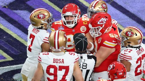 Nick Bosa discute com Travis Kelce no Super Bowl