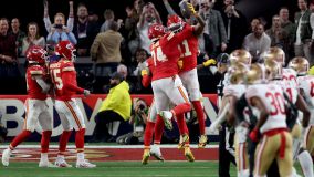 Marquez Valdes-Scantling comemora touchdown do Kansas City Chiefs