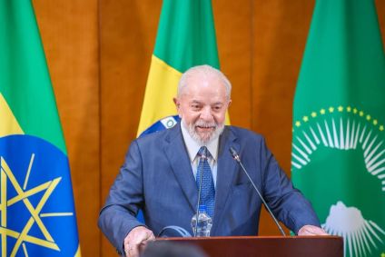 Presidente Lula em coletiva de encerramento da viagem à Etiópia, em 18 de fevereiro de 2024.