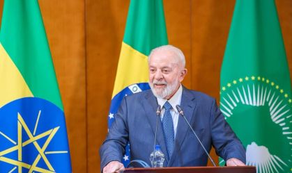 Presidente Lula em coletiva de encerramento da viagem à Etiópia, em 18 de fevereiro de 2024.