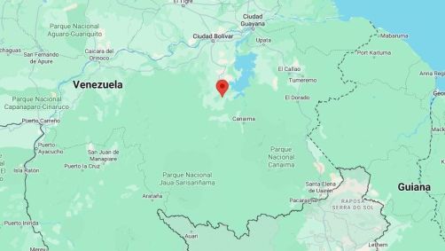 Ponto indicando La Paragua, cidade na Venezuela onde ocorreu colapso de mina de ouro