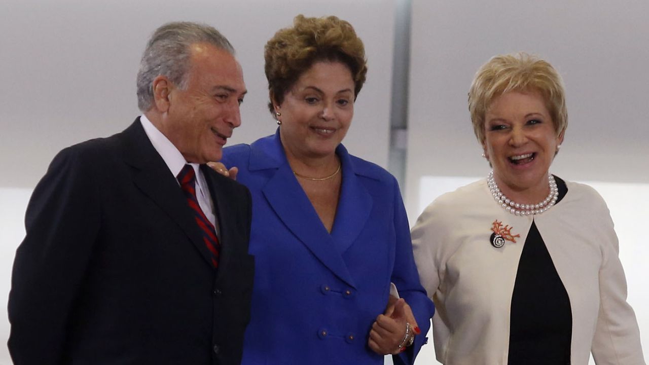 O então vice-presidente Michel Temer, a então presidente Dilma Rousseff e a então ministra da Cultura Marta Suplicy