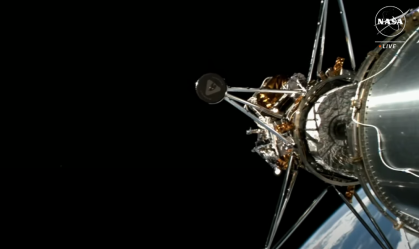 Módulo Odysseus sendo lançado do foguete SpaceX Falcon 9