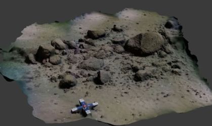 Um modelo 3D mostra uma pequena seção do muro de pedra tal como aparece atualmente sob o Mar Báltico