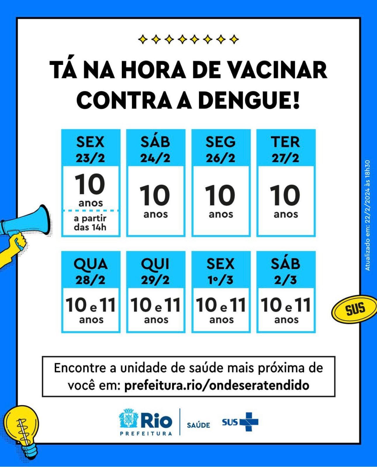 Calendário de vacinação contra dengue na cidade do Rio de Janeiro. / Reprodução: Prefeitura do Rio de Janeiro