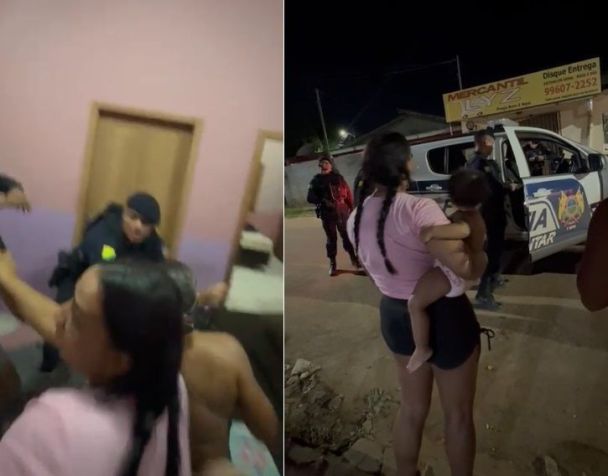 Tia do goleiro Weverton morre após ação da PM em sua casa no Acre. Imagem mostra ação dps PMs / Reprodução