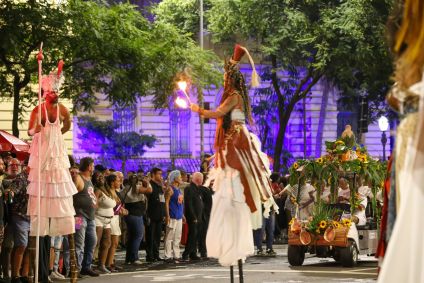 Bloco afro Ilú Obá De Min na abertura do Carnaval de Rua de São Paulo em 2024