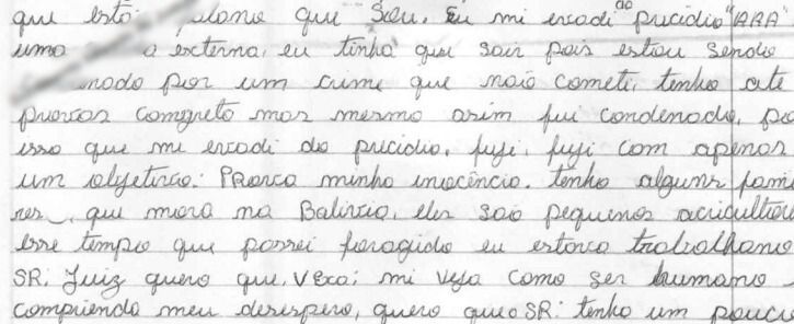 Trecho de carta do foragido Deibson / Reprodução