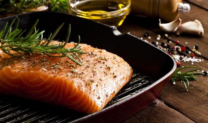 Raw salmon steak
