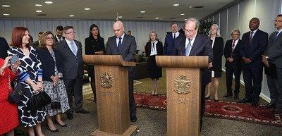 Alexandre Moraes compareceu à cerimônia de posso dos novos ministros / Reprodução/TSE