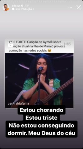 Elizer também compartilhou a canção em suas redes sociais / Reprodução/Instagram
