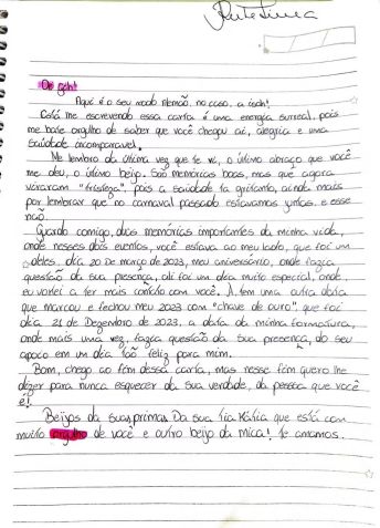 Carta da família para Giovanna no BBB24 / Globo