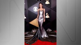 Alessandra Ambrosio aposta em look metálico no Grammy