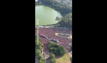 Imagens aéreas do Parque Ibirapuera, onde ocorreu o desfile do Bloco da Pabllo