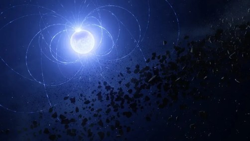 Ilustração e representação do que seria a estrela morta e seu campo gravitacional