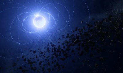 Ilustração e representação do que seria a estrela morta e seu campo gravitacional