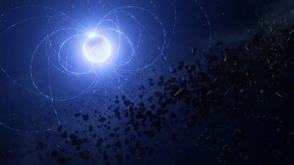 Ilustração e representação do que seria a estrela morta e seu campo gravitacional