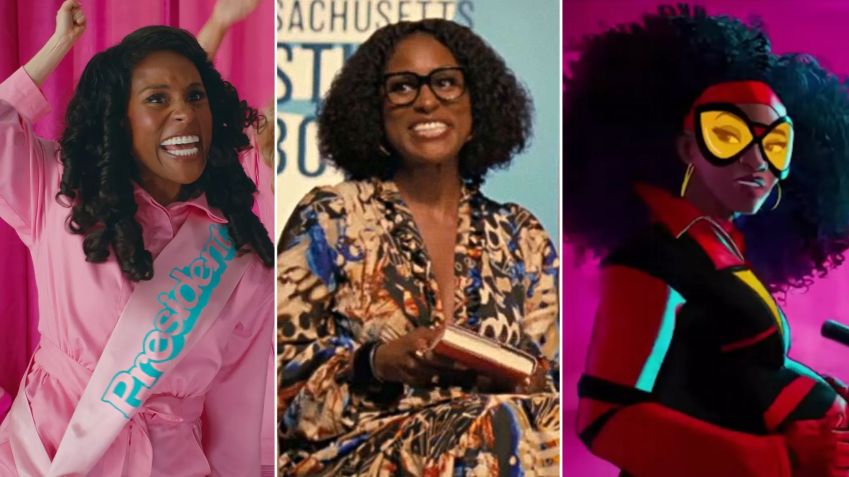 Issa Rae em "Barbie", "Ficção Americana" e "Homem-Aranha: Através do Aranhaverso" / Montagem CNN/Divulgação