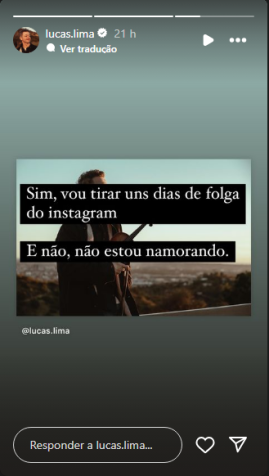 Lucas Lima afirma estar solteiro em novo post no Instagram. / Reprodução/ Instagram