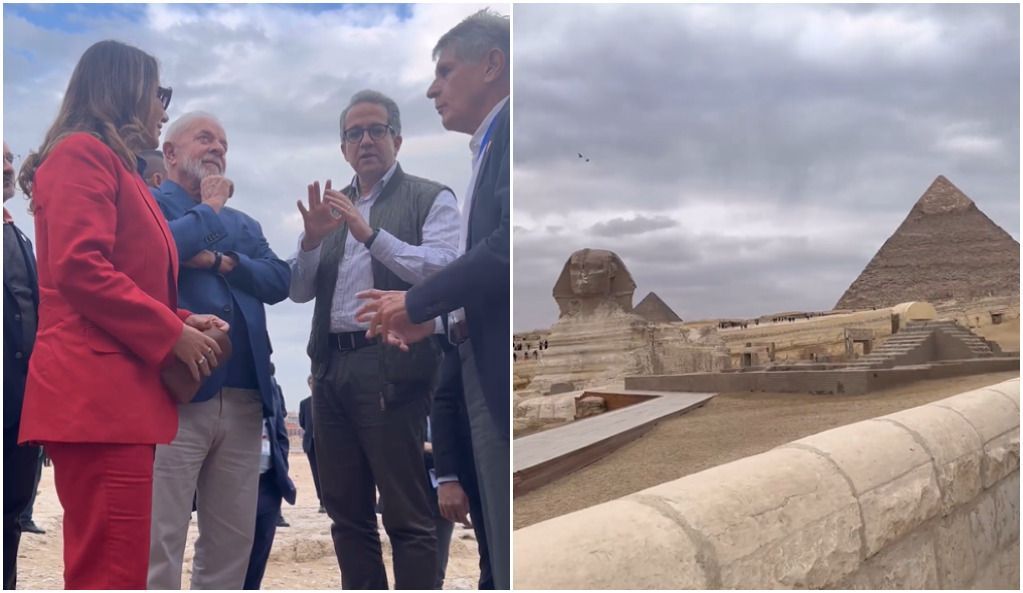 Presidente Lula e a primeira-dama Janja visitam as pirâmides de Gizé