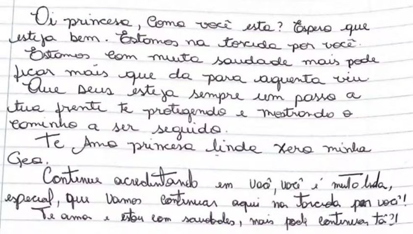 Carta da família para Pitel no BBB24 / Globo