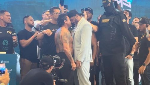 Popó e Bambam se encaram antes da luta de boxe que farão neste sábado (24)