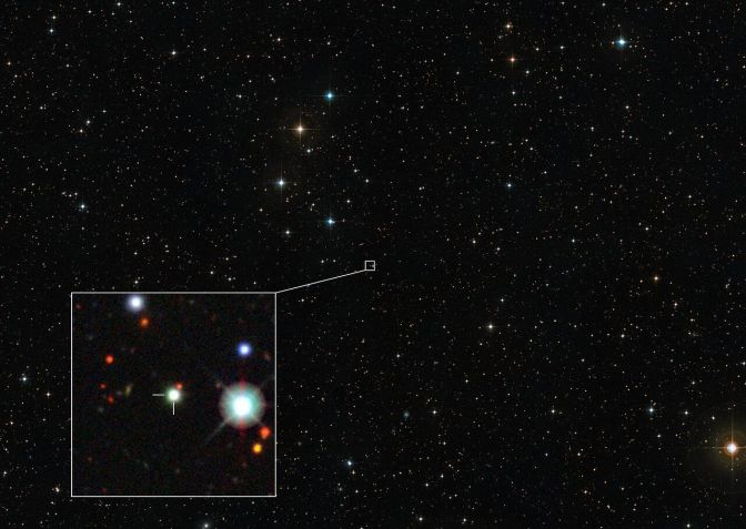 Região do céu onde está situado o quasar recordista J0529-4351 / Reprodução/European Southern Observatory (ESO)