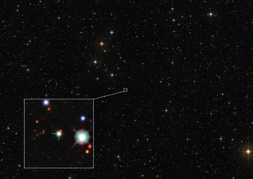 Região do céu onde está situado o quasar recordista J0529-4351 / Reprodução/European Southern Observatory (ESO)