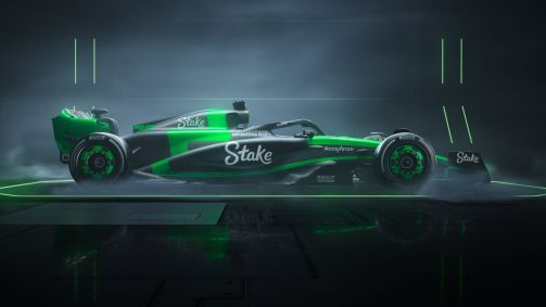 O carro preto e verde da Stake F1, nova velha escuderia da Fórmula 1 — é o nome da antiga Sauber, com novo nome