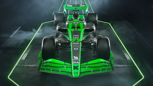 O carro preto e verde da Stake F1, nova velha escuderia da Fórmula 1 — é o nome da antiga Sauber, com novo nome