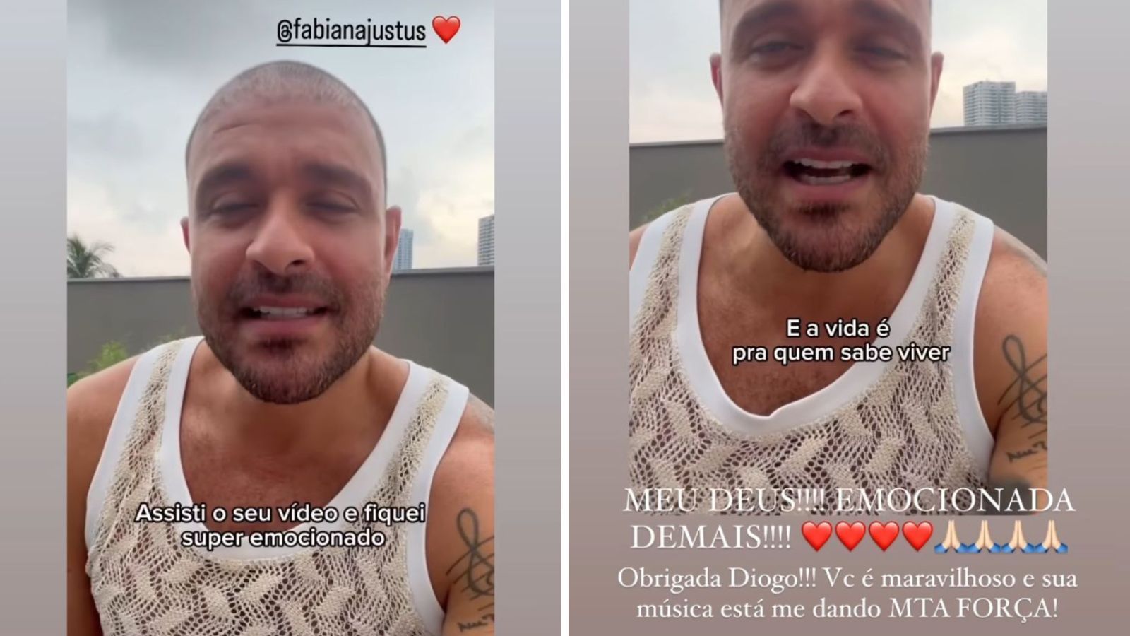 Influenciadora se emocionou com mensagem de Diogo Nogueira / Reprodução/Fabiana Justus/Instagram