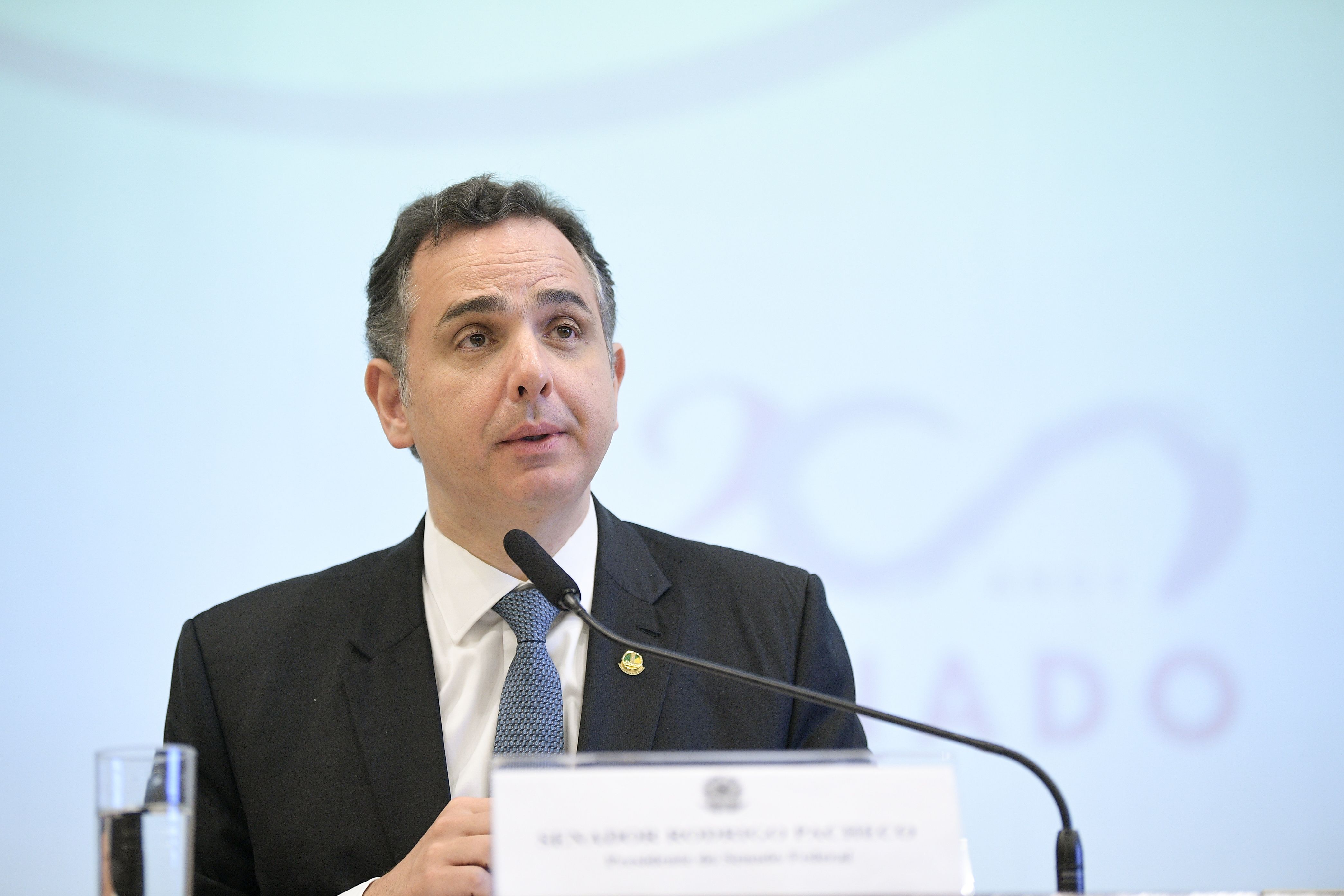 O presidente do Senado, Rodrigo Pacheco (PSD-MG), em cerimônia sobre os 200 anos da Casa
