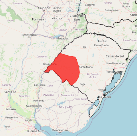 Áreas afetadas por chuvas no Rio Grande do Sul, até este sábado (16) / Reprodução / Inmet