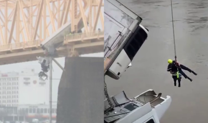 Vídeo: Caminhão fica pendurado em ponte após acidente nos EUA