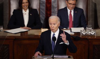 O presidente americano Joe Biden faz discurso do "Estado da União" ao Congresso americano, em 7 de março de 2024.