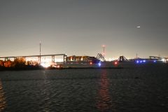 Vista da ponte Francis Scott Key, que desabou após a colisão de um navio de carga, em Baltimore, Maryland, Estados Unidos, em 26 de março de 2024.