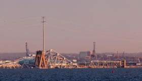 Vista da ponte Francis Scott Key, que desabou após a colisão de um navio de carga, em Baltimore, Maryland, Estados Unidos, em 26 de março de 2024.