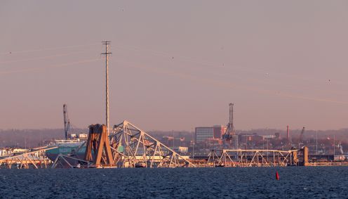 Vista da ponte Francis Scott Key, que desabou após a colisão de um navio de carga, em Baltimore, Maryland, Estados Unidos, em 26 de março de 2024.