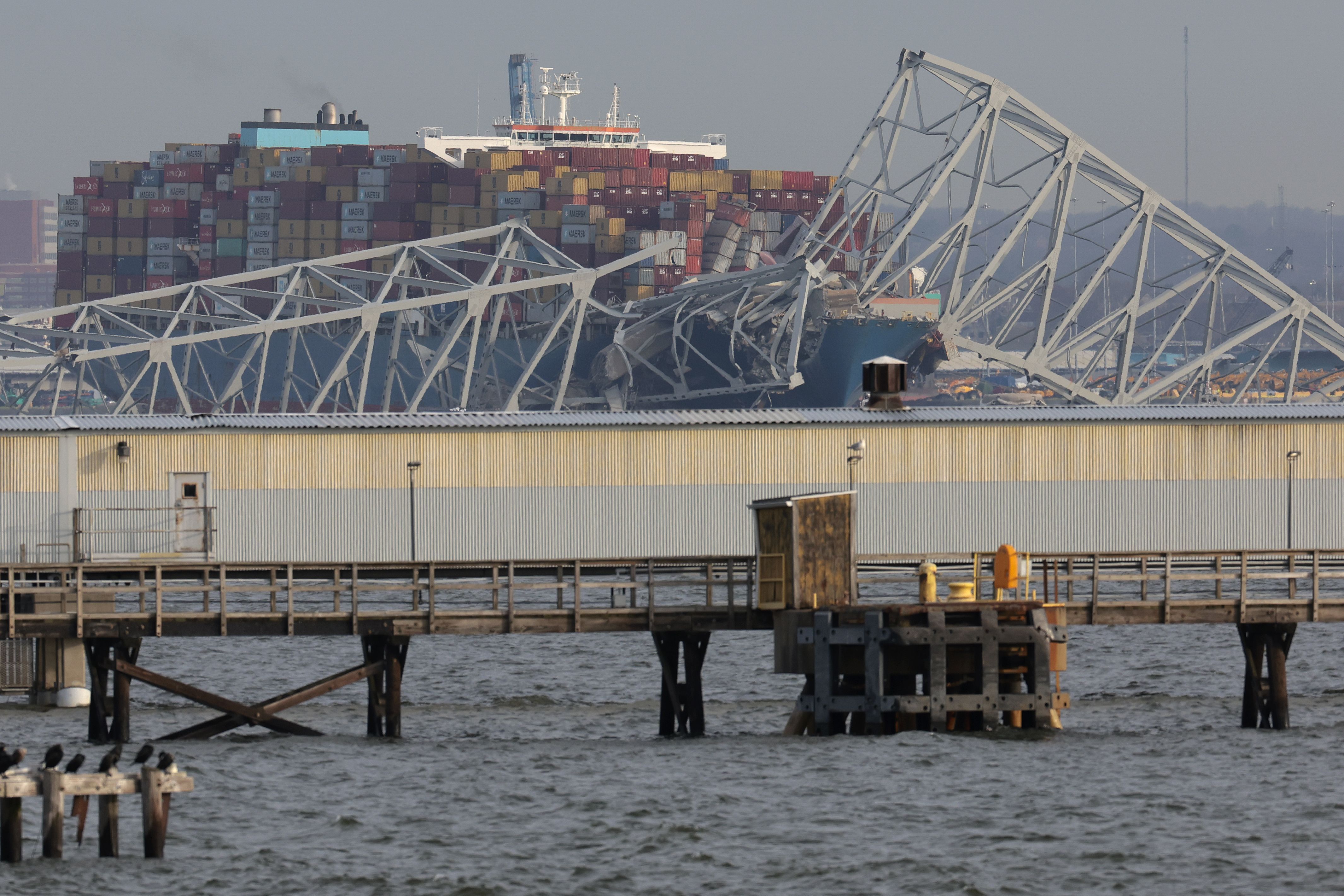 Vista da ponte Francis Scott Key, que desabou após a colisão de um navio de carga, em Baltimore, Maryland, Estados Unidos, em 26 de março de 2024.