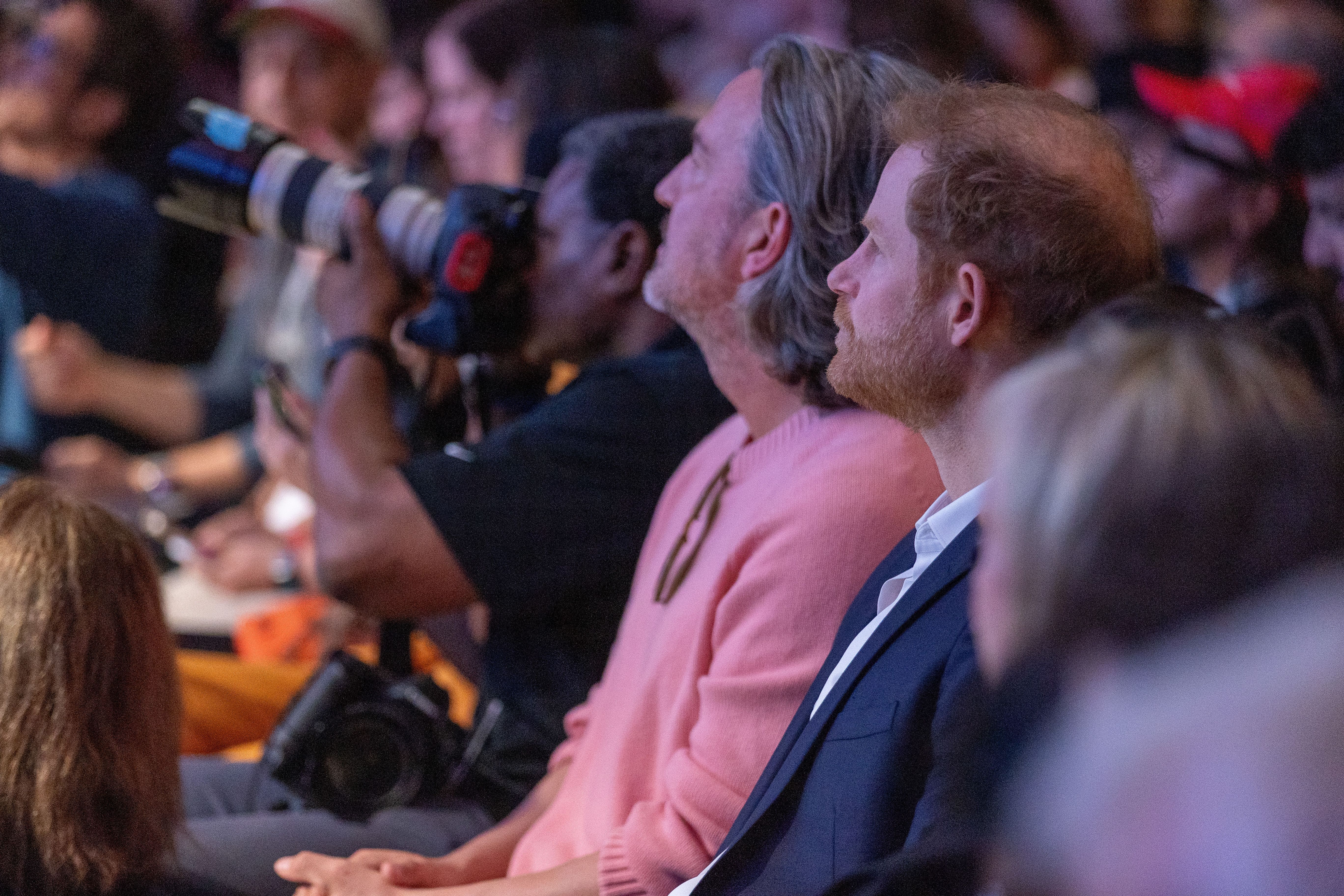 Príncipe Harry, na plateia da SXSW 2024, durante painel com Megan Markle / Foto: Mat Hayward/FilmMagic