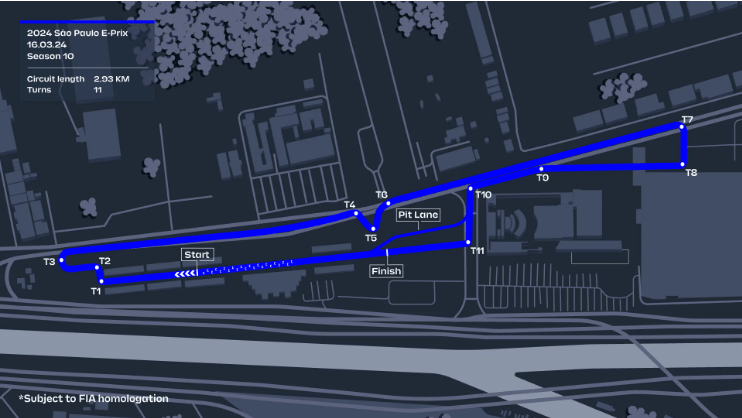 Traçado do E-Prix de São Paulo da Formula E / Reprodução / FIA / Fórmula E