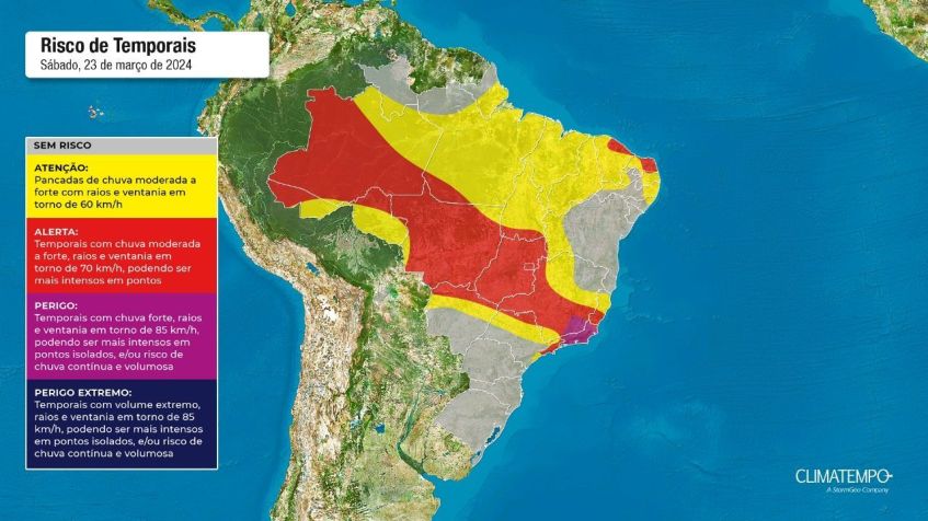 Risco de Temporais: grande parte do país está sob alerta, aponta Climatempo / Reprodução/ Climatempo