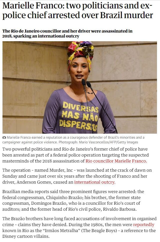 The Guardian chamou atenção para envolvimento dos irmãos Brazão em crimes na década de 80 / Reprodução