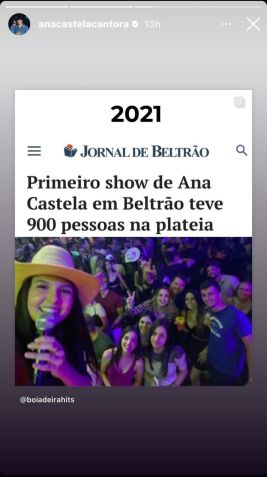 Ana Castela compartilhou lembrança de primeiro show em cidade paranaense, em 2021 / Reprodução/Instagram